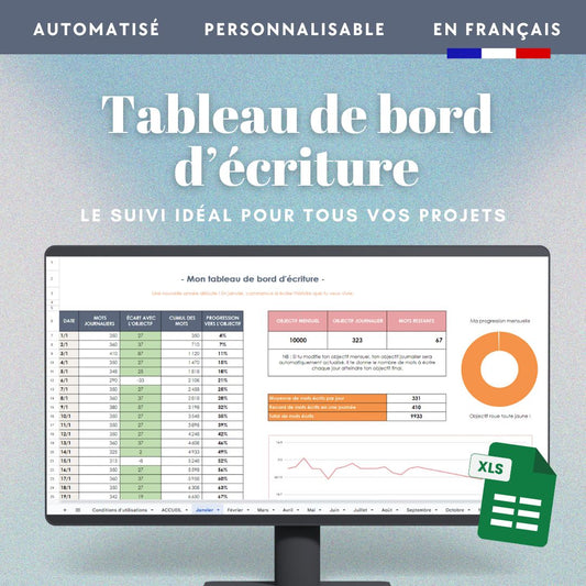 Le tableau de bord de l'écrivain - Suivi d'objectifs, statistiques automatiques & retroplanning Google Sheets